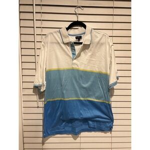 Burberry‎ Golf Polo Shirt Mens XL White Blue Striped Short Sleeve